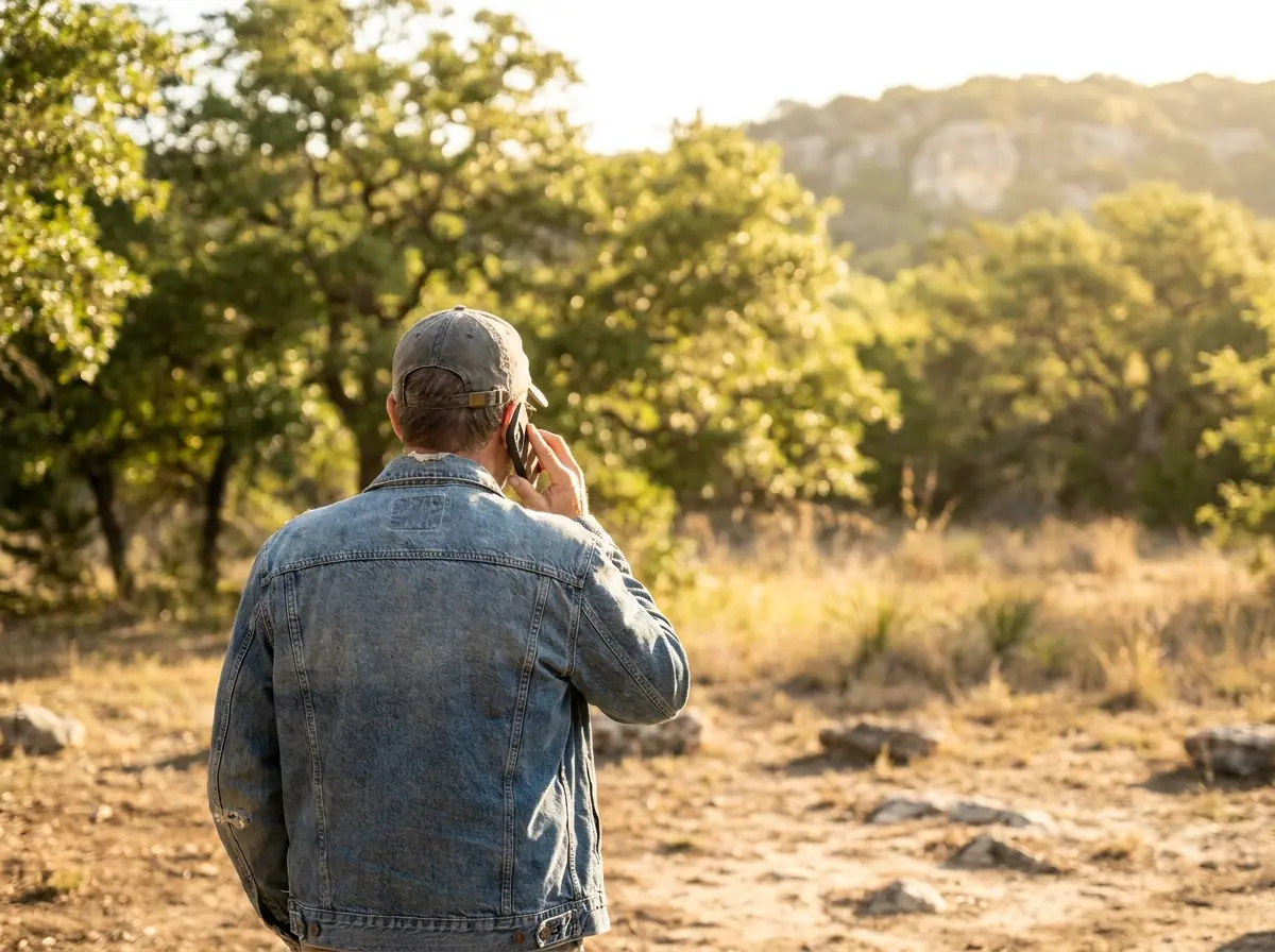 RV owner calling for mobile RV repair by phone at a Central Texas campsite